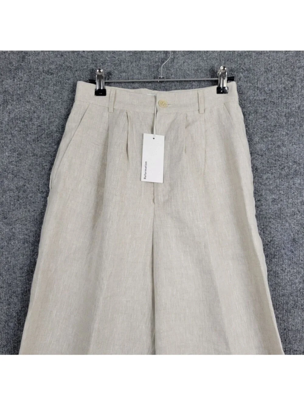 NWT REFORMATION Oatmeal Vesta Linen Pleated High Rise Pant Beachy Coastal SIZE 2